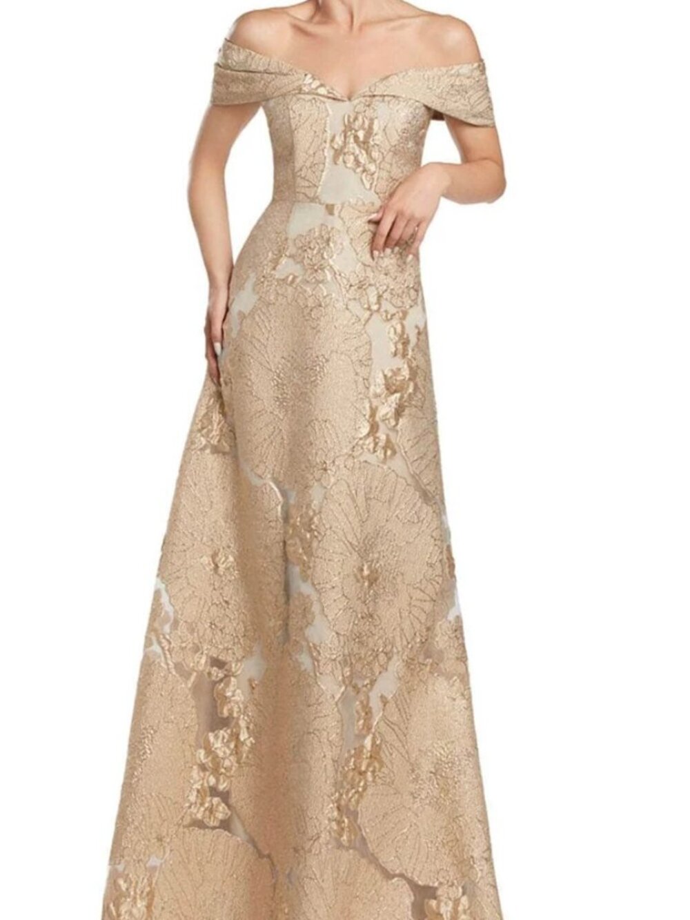 NWT Alexander by Daymor 2063F24 - Off-Shoulder A-Line Formal Dress Gold size 12
